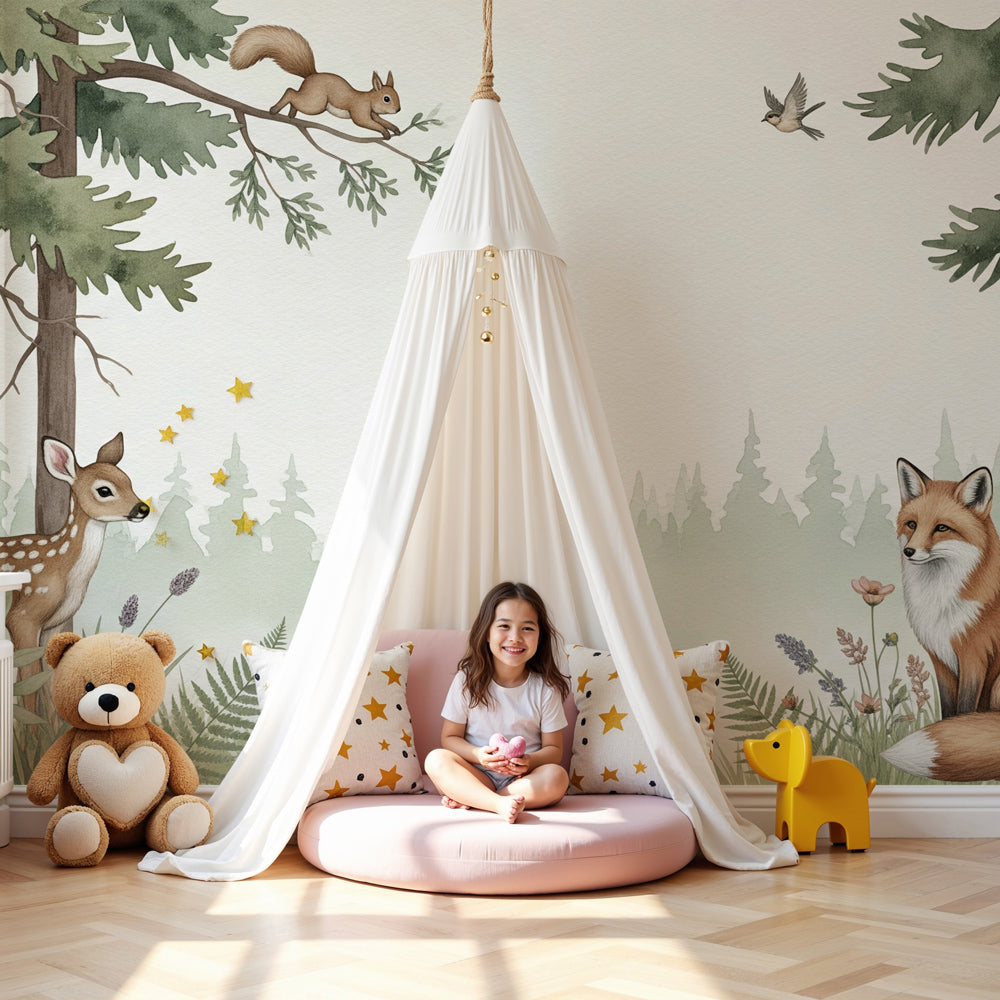 Woodland animals mural wallpaper with deer and fox creating peaceful nursery decor by Kids-Mundo