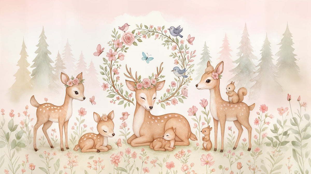 Woodland Deer Family Wall Mural