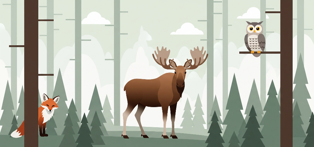 Woodland Moose, Fox and Owl Wall Mural