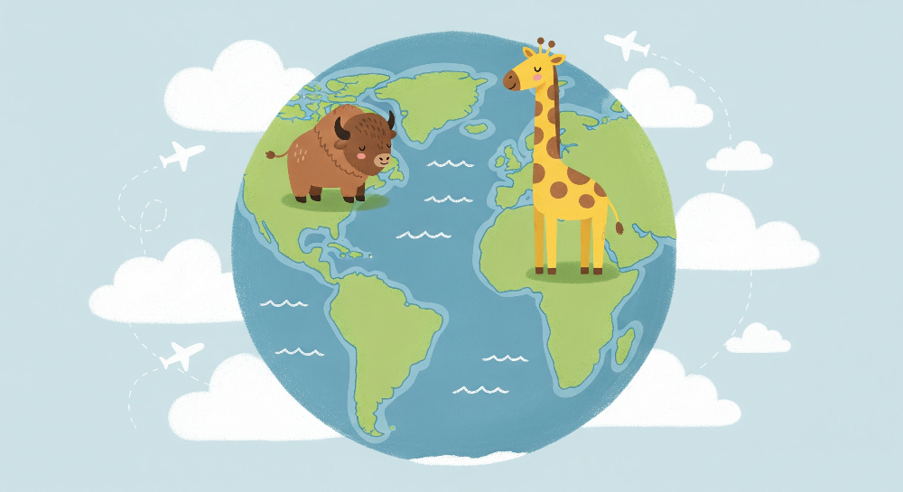 Animals Around the World Globe Wall Mural