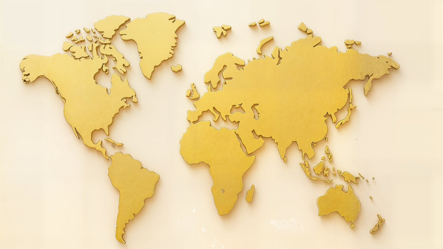 Detailed golden metal world map mural wallpaper design pattern by Kids-Mundo