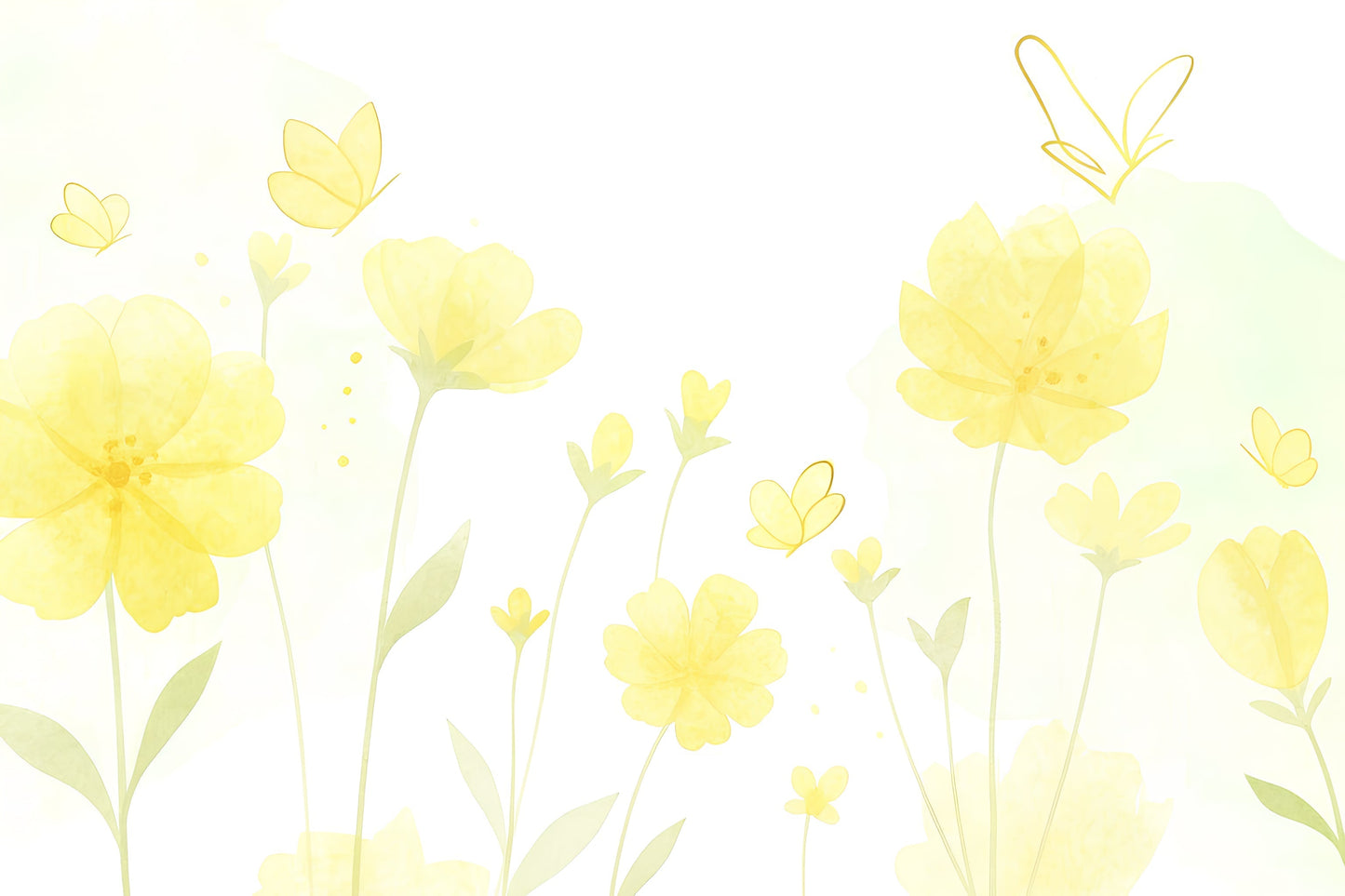 Detailed yellow flowers and butterflies mural wallpaper design pattern by Kids-Mundo