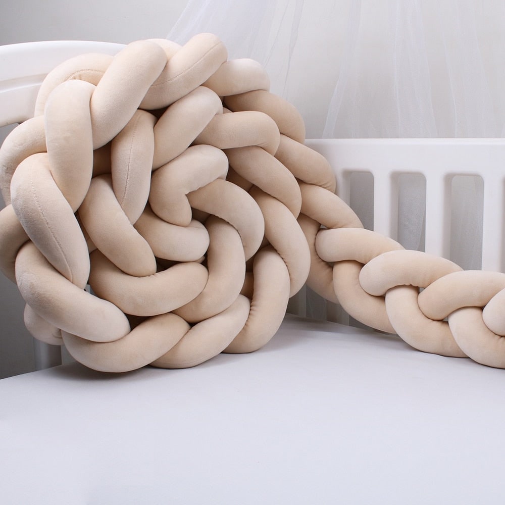 Beige Braided Baby Bed Bumper | Soft Cotton Safety and Style