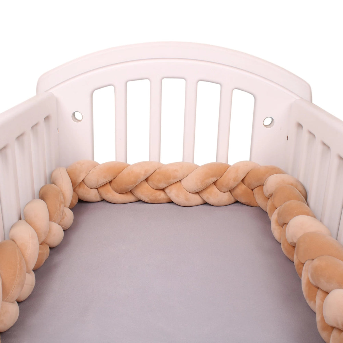 Caramel Braided Crib Bumper | Soft Cotton Safety Cushion
