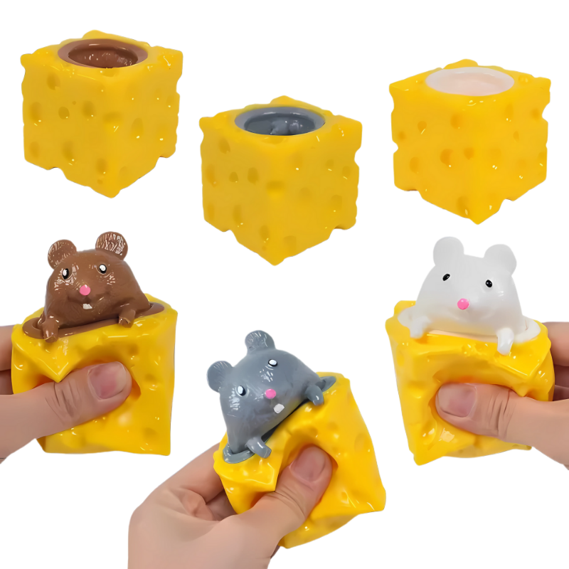 Cheddar Cheese Stress Toy | Pop-Up Mice for Relaxation