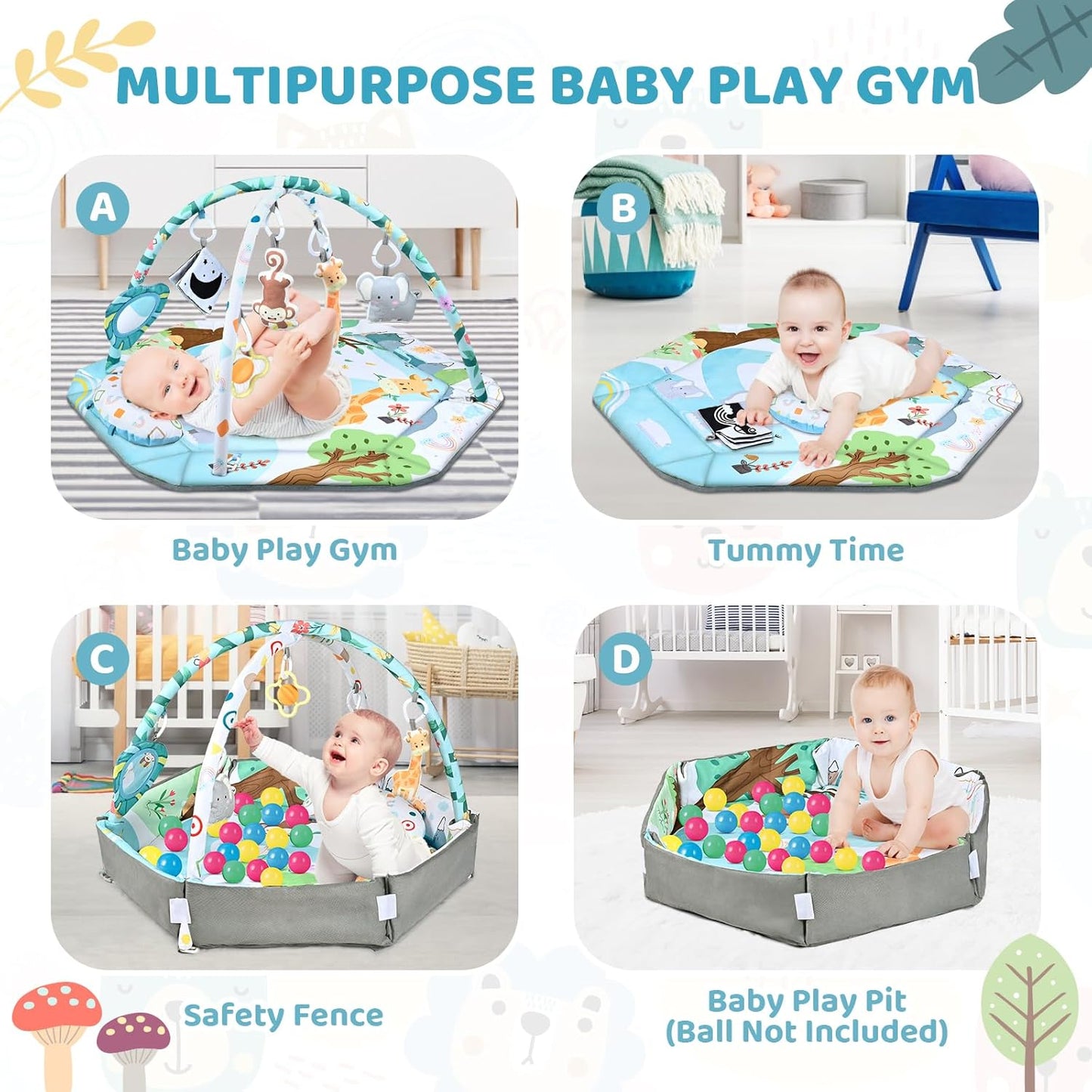 Baby Play Mat with Toys | Soft, Breathable, Washable Design