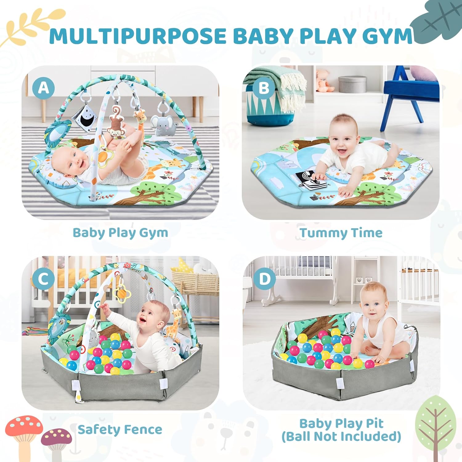 Baby Play Mat with Toys | Soft, Breathable, Washable Design