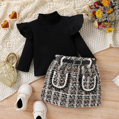 Knitted Turtleneck Skirt Set | Warm Cotton Outfit for Winter