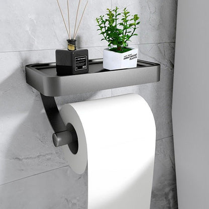 Black Metal Toilet Paper Holder | Wall-Mounted Shelf for Essentials