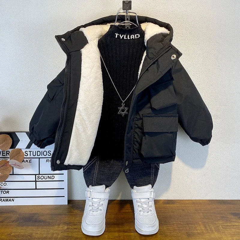 Boys Winter Coat | Thick Cotton Hooded Jacket