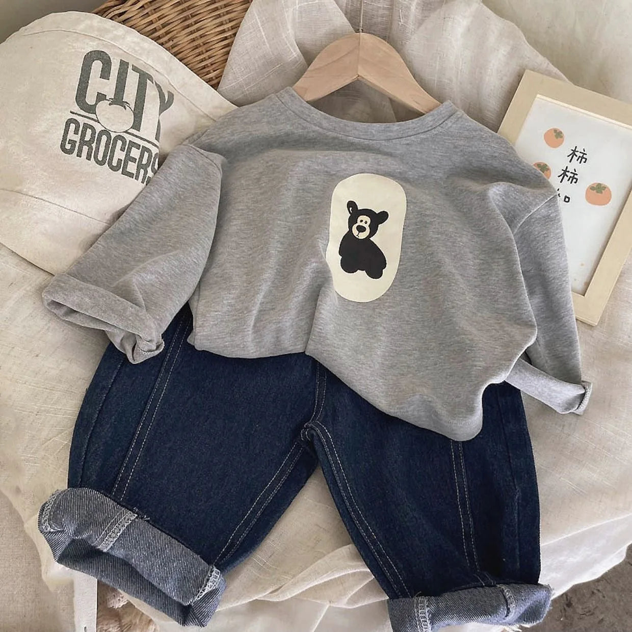 Mini Bear Print Sweater | Comfy Casual Cotton Design
