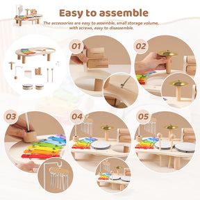 Wooden Music Table for Kids | Xylophone, Drums, and Cymbals Included