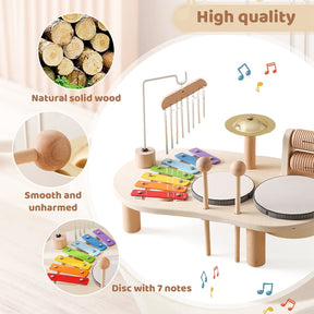 Wooden Music Table for Kids | Xylophone, Drums, and Cymbals Included
