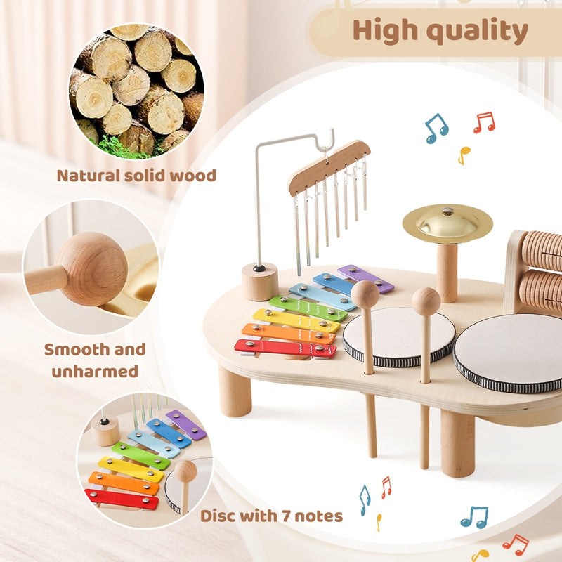 Wooden Music Table for Kids | Xylophone, Drums, and Cymbals Included