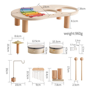 Wooden Music Table for Kids | Xylophone, Drums, and Cymbals Included
