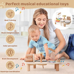 Wooden Music Table for Kids | Xylophone, Drums, and Cymbals Included
