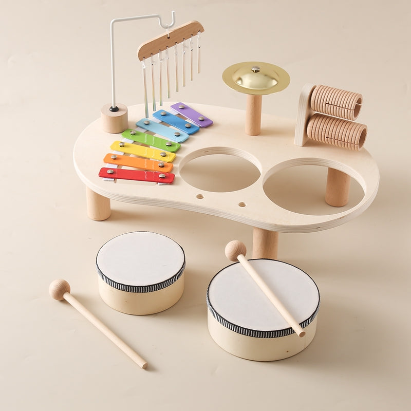 Wooden Music Table for Kids | Xylophone, Drums, and Cymbals Included