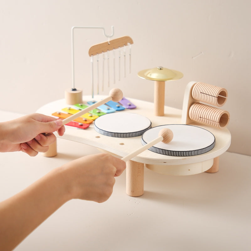 Wooden Music Table for Kids | Xylophone, Drums, and Cymbals Included