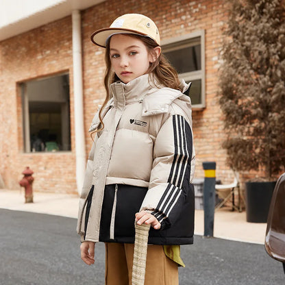 Girls' Duck Down Puffer Jacket | Stylish Gradient Insulated Coat