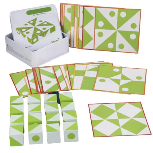 Wooden Geometric Puzzle Game | 16 Blocks and 30 Patterns for Creative Learning