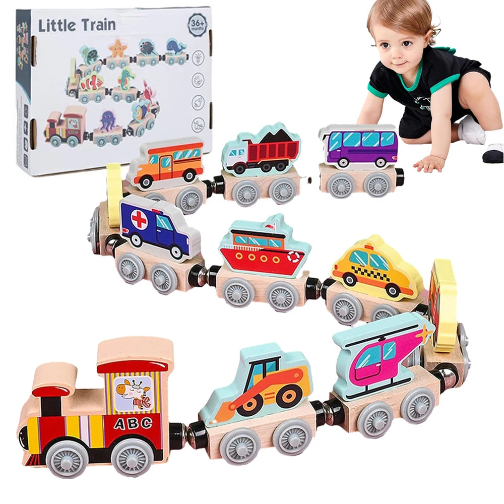 Wooden Magnetic Train Set | Colorful Learning & Motor Skills