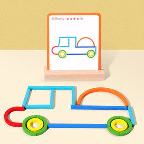 Wooden Shape Puzzle Set | 120 Pieces & 20 Double-Sided Cards