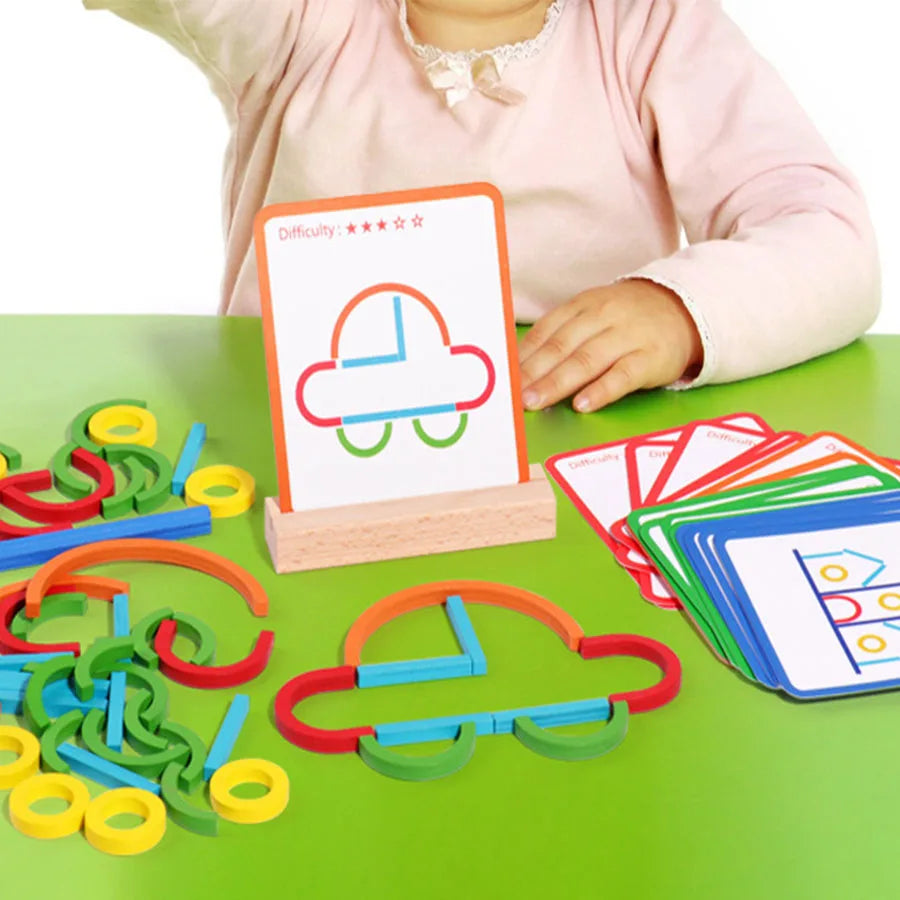 Wooden Shape Puzzle Set | 120 Pieces & 20 Double-Sided Cards