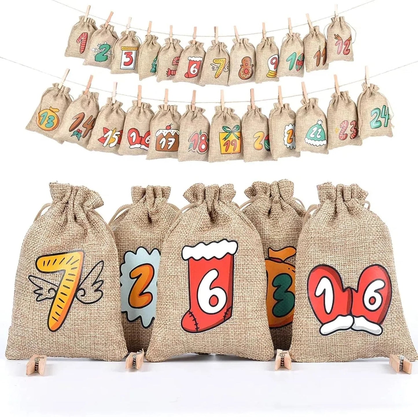 Jute Advent Calendar | Eco-Friendly Countdown with 24 Pockets