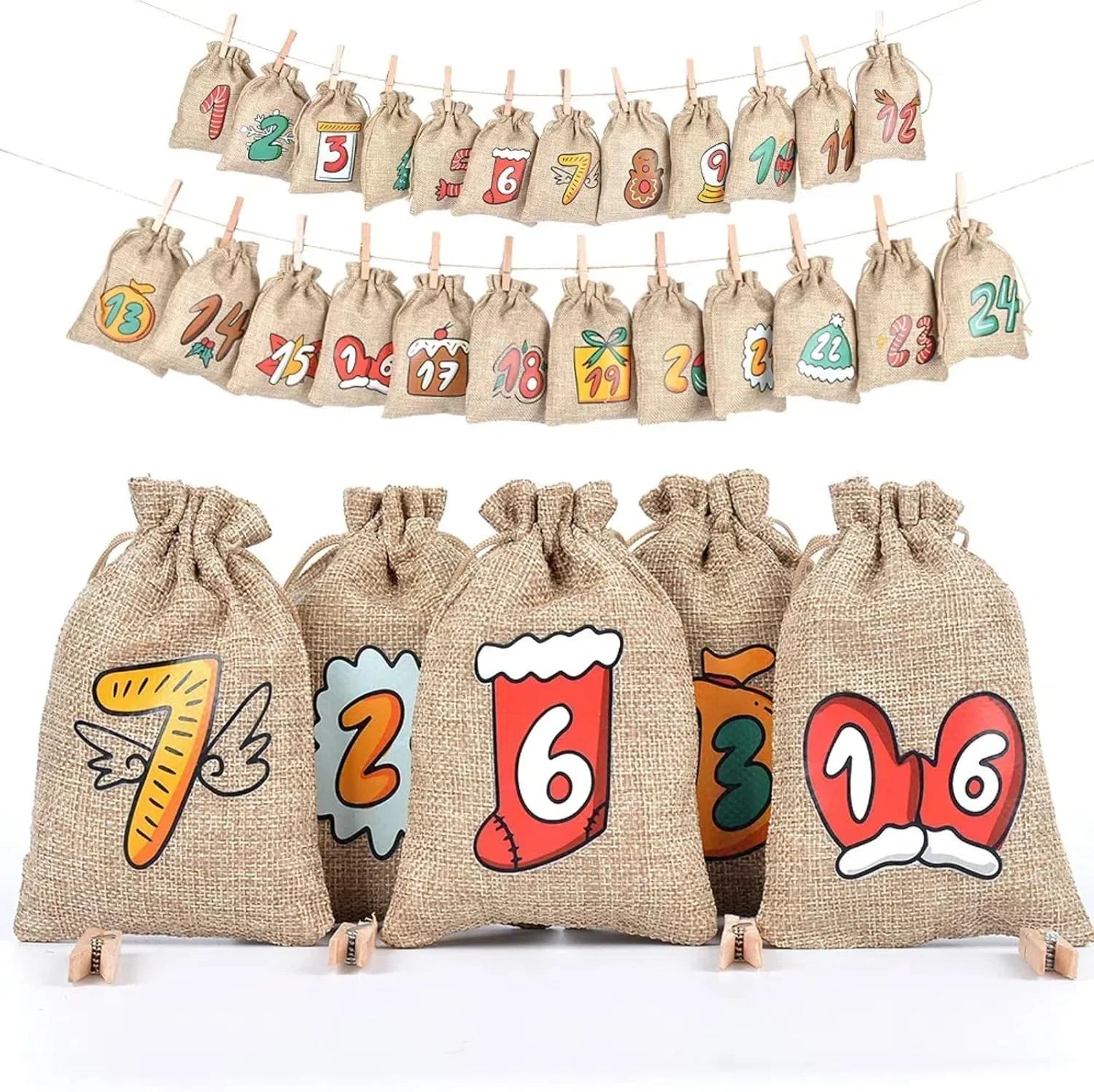 Jute Advent Calendar | Eco-Friendly Countdown with 24 Pockets