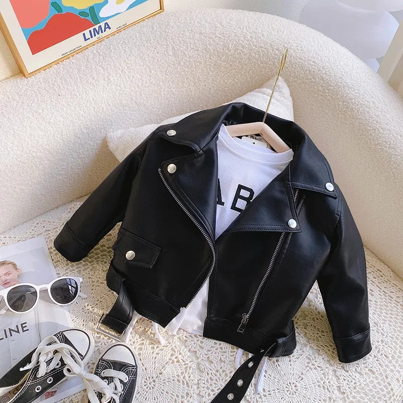 Kids' Faux Leather Biker Jacket | Warm Winter Style for Ages 2-7