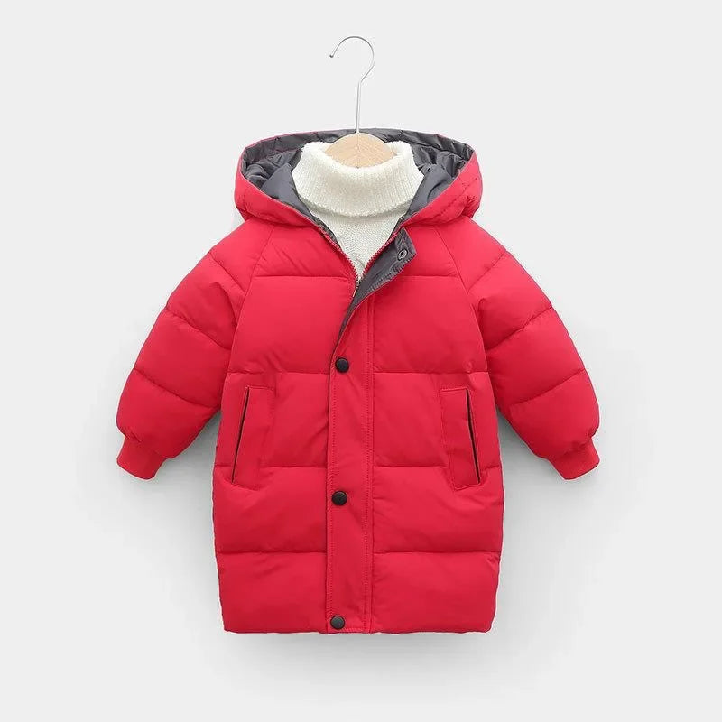 Kids' Long Down Jacket | Thickened Cotton-Padded Warmth