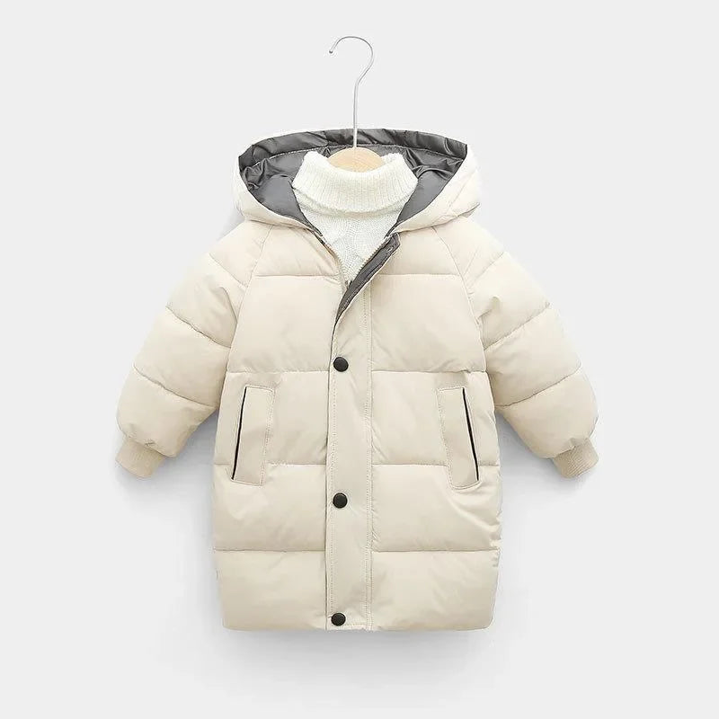Kids' Long Down Jacket | Thickened Cotton-Padded Warmth
