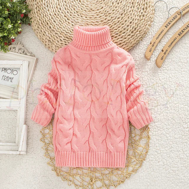 Kids Turtleneck Cable Knit Sweater | Soft Thick Acrylic Warmth