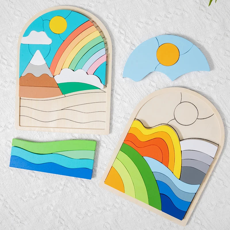 Rainbow Wooden Puzzle Blocks | Creative Problem-Solving Toy for Kids