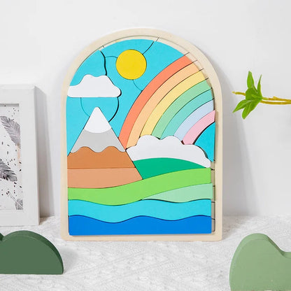 Rainbow Wooden Puzzle Blocks | Creative Problem-Solving Toy for Kids