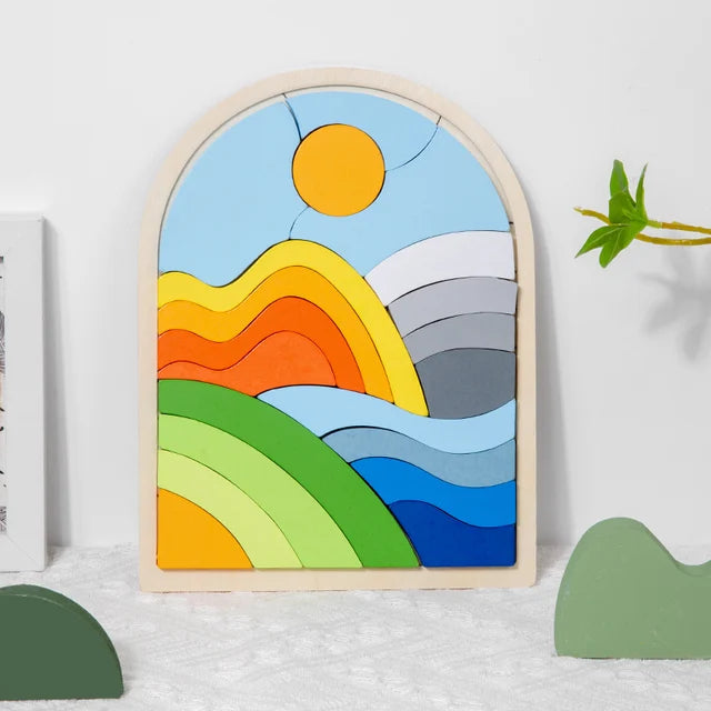 Rainbow Wooden Puzzle Blocks | Creative Problem-Solving Toy for Kids