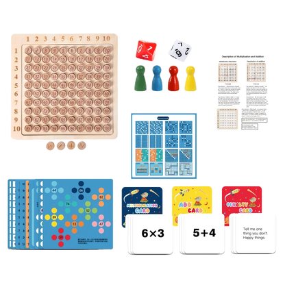 Educational Math Game Board | Wooden Play Set with Dice and Cards