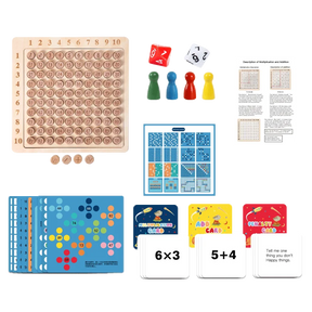 Educational Math Game Board | Wooden Play Set with Dice and Cards
