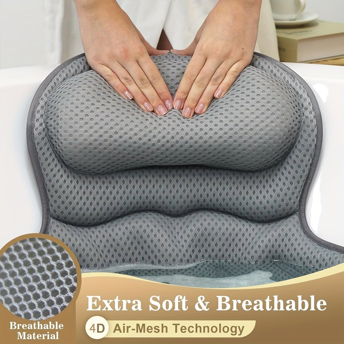 Ergonomic Bath Pillow | Neck and Back Support with Non-Slip Design