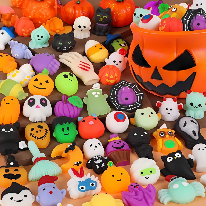 Halloween Squeaky Toy Set | Fun Pumpkin Container with 30 Pieces