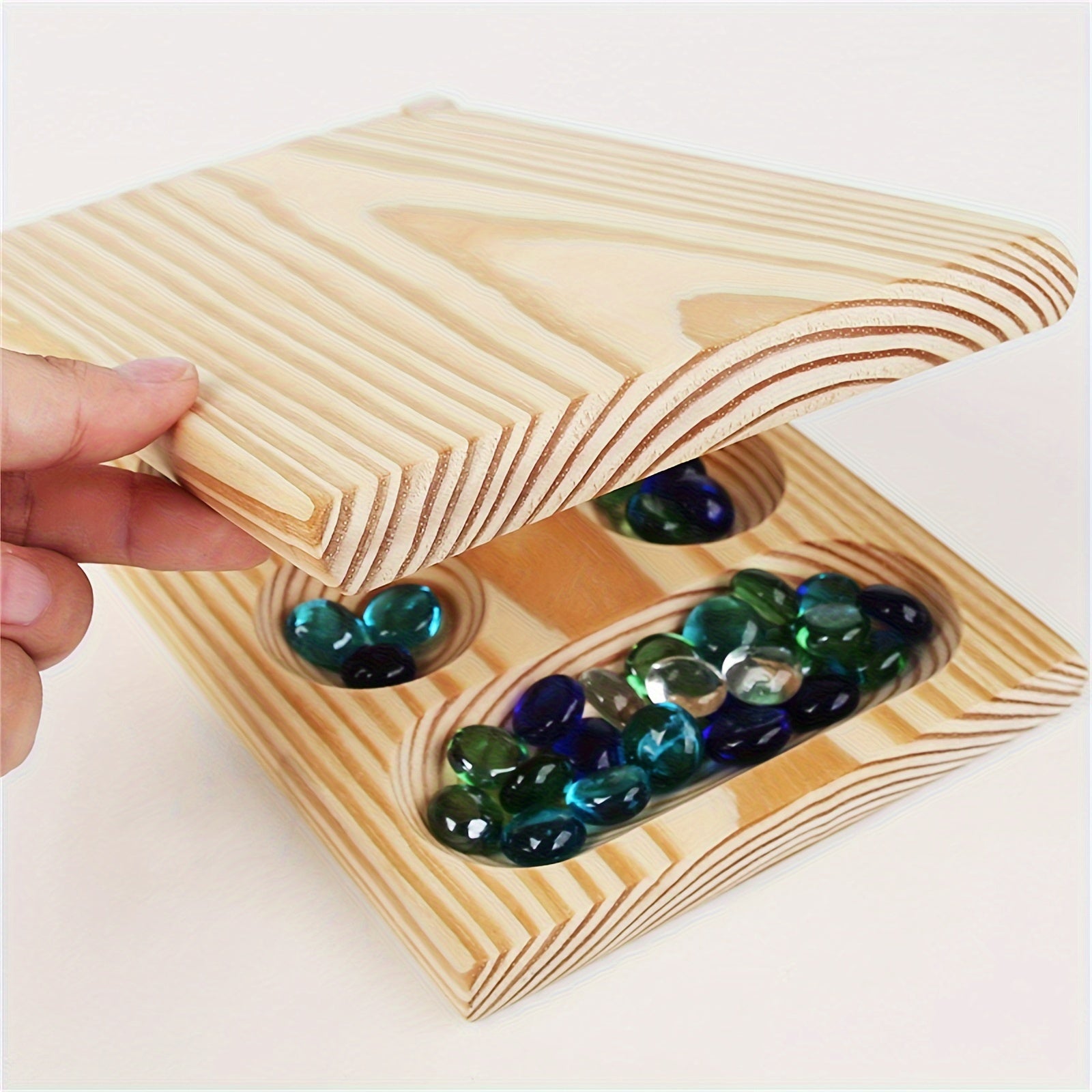 Mancala Travel Game | Deluxe Wooden Board with Glass Tiles