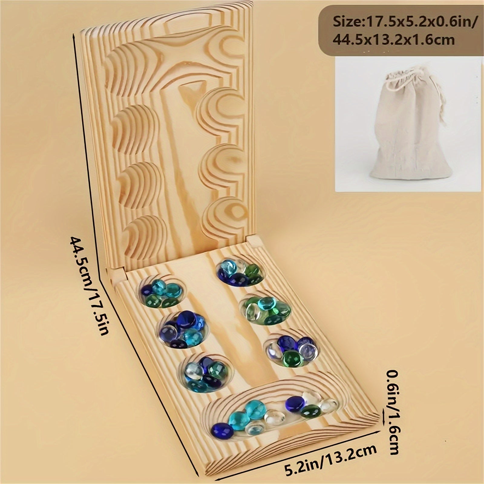 Mancala Travel Game | Deluxe Wooden Board with Glass Tiles