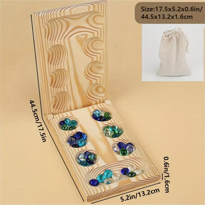 Mancala Travel Game | Deluxe Wooden Board with Glass Tiles