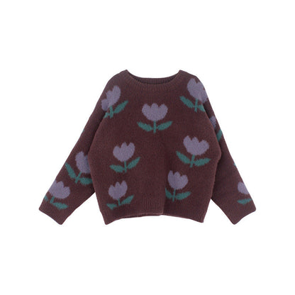 Girls' Tulip Print Sweater | Soft Cotton for Comfort