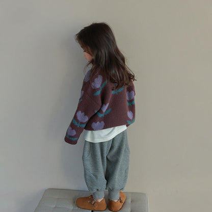 Girls' Tulip Print Sweater | Soft Cotton for Comfort