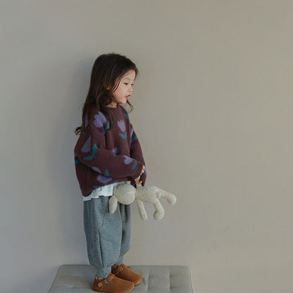 Girls' Tulip Print Sweater | Soft Cotton for Comfort