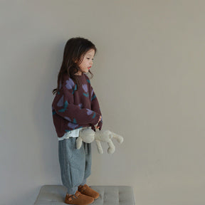 Girls' Tulip Print Sweater | Soft Cotton for Comfort