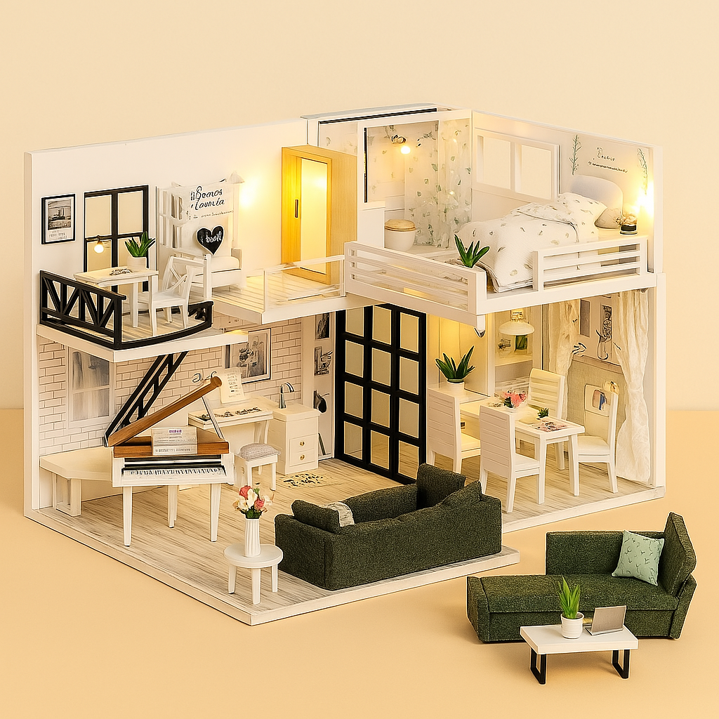 DIY Wooden Dollhouse Kit | Complete Craft Gift Set with Furniture