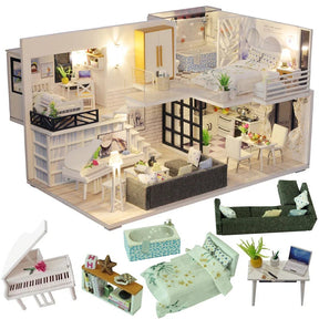 DIY Wooden Dollhouse Kit | Complete Craft Gift Set with Furniture