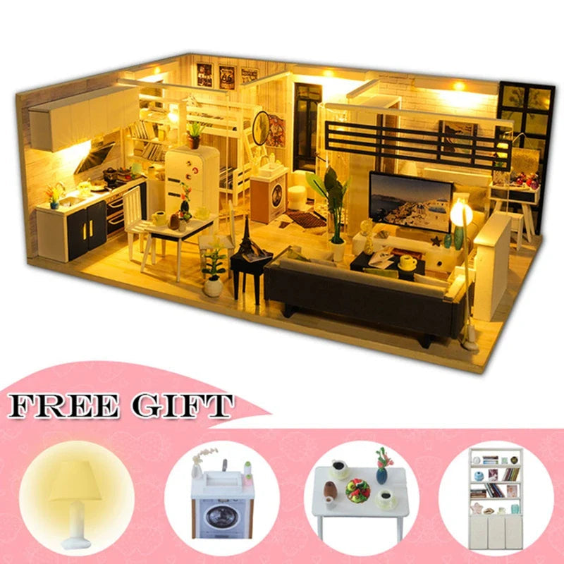 DIY Wooden Dollhouse Kit | Complete Craft Gift Set with Furniture
